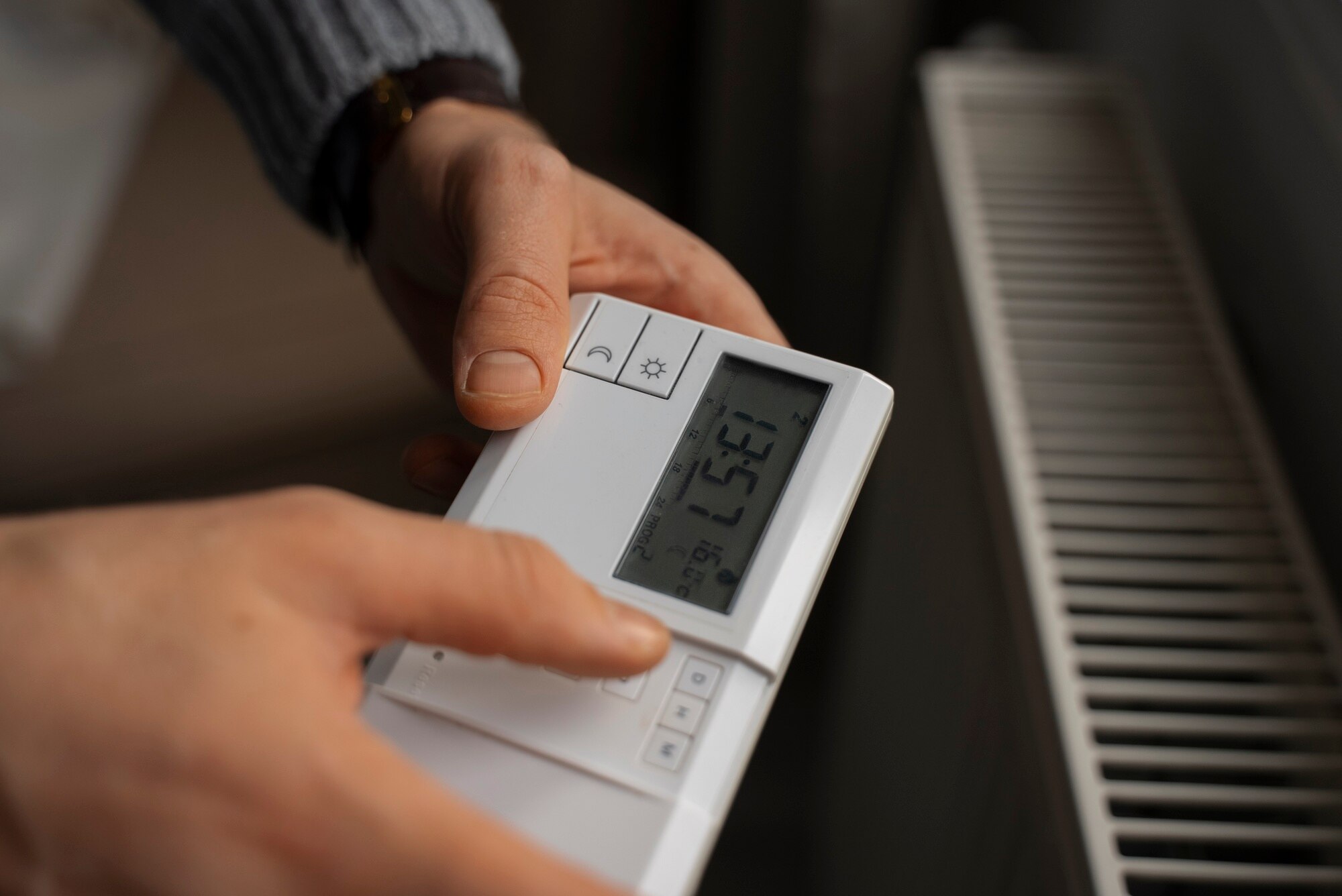hombre apagando termostato crisis energetica